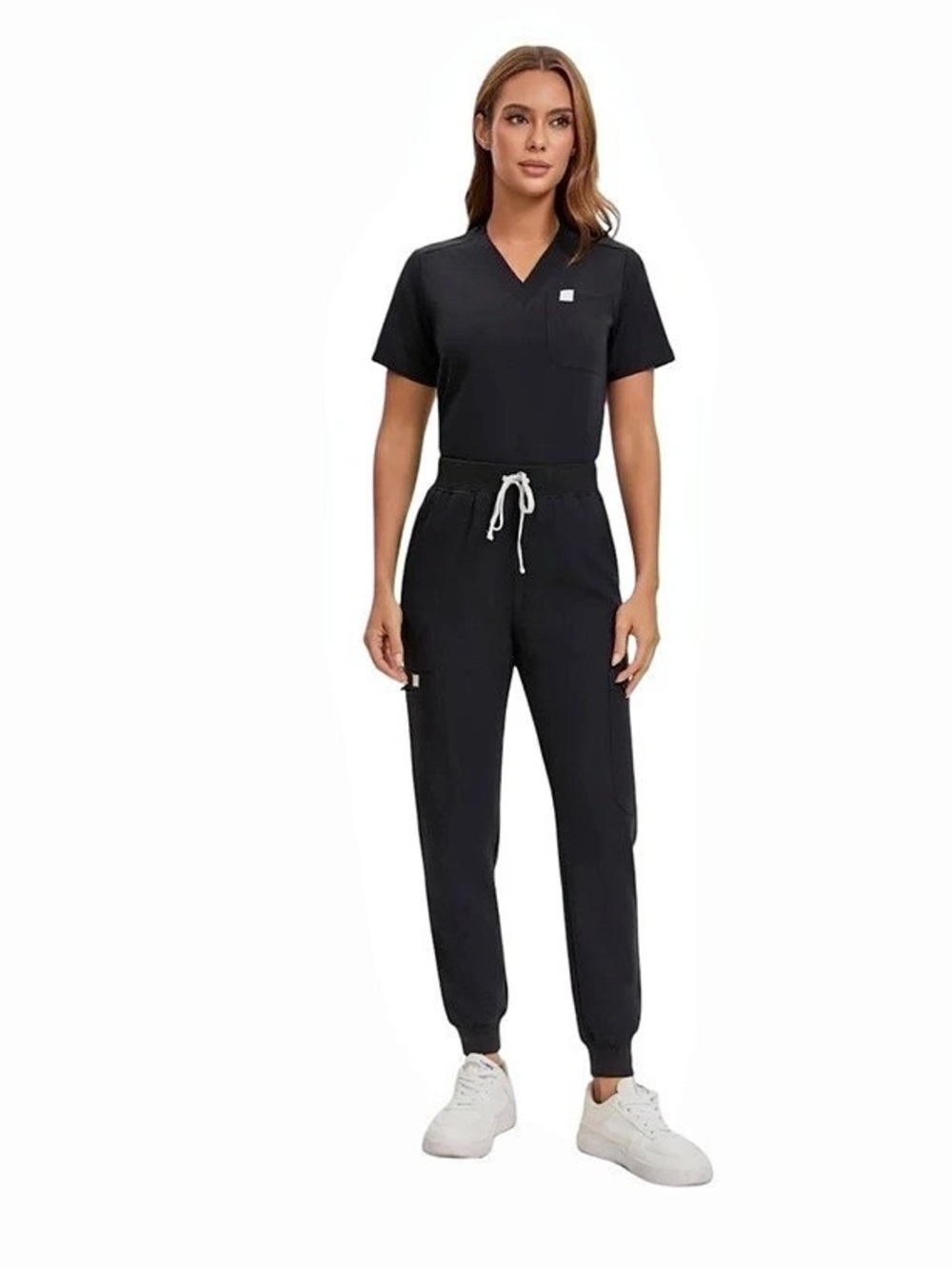 FIGS Casma Scrub Top and Zamora Jogger Scrub Pant Set Black
